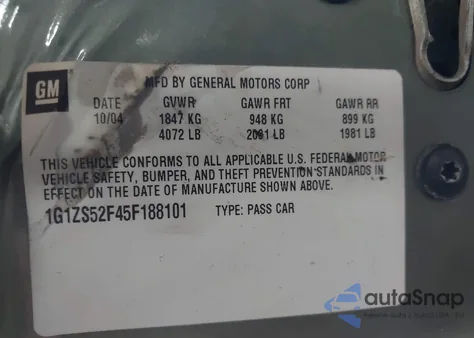 2005 Chevrolet Malibu z USA, uszkodzony, nr VIN 1G1ZS52F45F188101